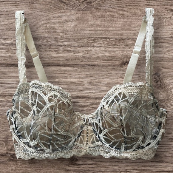 Lejaby Savanna Ecru Embroidery Balconette Underwire Couture Bra France Size 34D - Picture 3 of 10